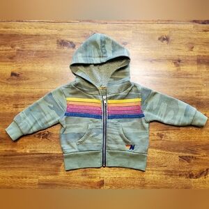 Aviator Nation Kids Camouflage Hoodie with Rainbow Stripes - 3-6 Months